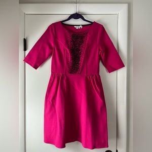 New! Boden Hot Pink Black Beaded Bodice Ponte Knit Dress Elbow Sleeve Size 8